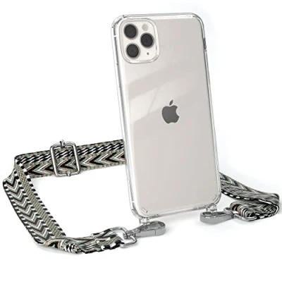 Abbildung von EAZY CASE Handykette Verstellbarer Trageriemen kompatibel mit iPhone 11 Pro Max, Handykordel Schutzhülle durchsichtig, Riemen für Handyketten, Grün/Schwarz Metall Silber