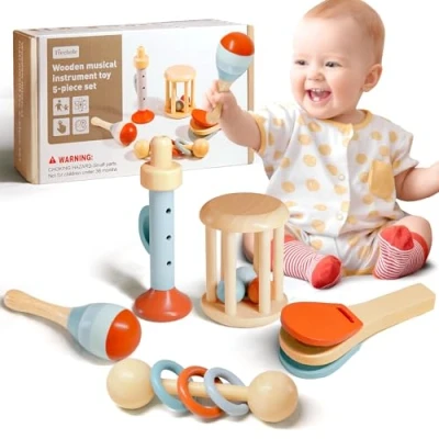 Abbildung von Arbolisse Montessori Baby Spielzeug 3 6 9 Monate, 5pc Holzspielzeug ab 1 Jahr, Monate bis Musikspielzeug Sensorisches Training lernspielzeug Jahr