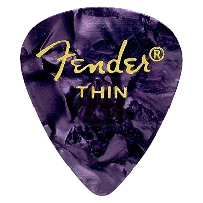 Abbildung von Fender 351 Shape Premium Plektren (12 Stück) für E Gitarre, Akustikgitarre, Mandoline und Bass Thin Lila (Moto)