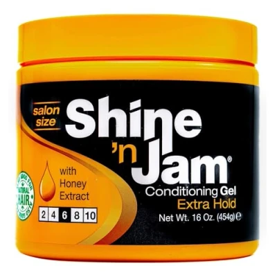 Abbildung von Ampro Shine n Jam Maximum Hold Infused with Honey Extract to Strengthen Hair Great for Taming Fringe, Ponytails, Soft Weaves and Braids Keeps Firm Zöpfe mit Non Greasy 454 g
