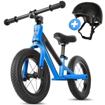 Abbildung von FAST N FUN Laufrad ab 2 Jahre mit Kinderhelm im Set Ultraleicht Tragegriff, Magnesiumrahmen, 12 Zoll Räder, Fußstütze und Ergonomischer höhenverstellbarer Sitz Balance Bike (Blau Set)