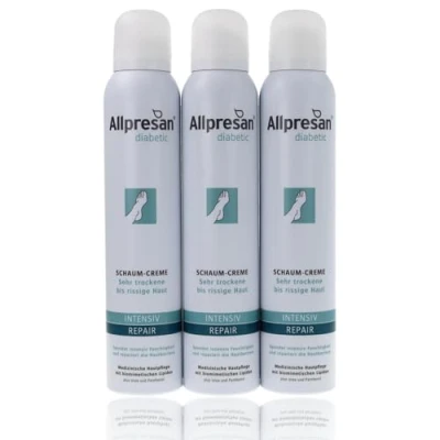 Abbildung von Allpresan diabetic INTENSIV + REPAIR Schaum Creme mit Urea bei Diabetes mellitus für sehr trockene bis rissige Fußhaut 200 ml (3er Pack)