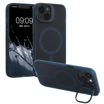 Abbildung von kwmobile Hülle kompatibel mit Apple iPhone 13 Hard Case erhöhtem Rand Kameraschutz integriert Dunkelblau Transparent