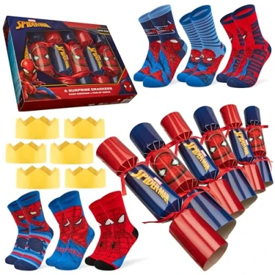 Abbildung von Disney Lilo Und Stitch Weihnachts Knallbonbons mit Socken, Marvel Mickey Mouse Frozen Christmas Crackers Lustige Socken Kleine Geschenke Weihnachten (Rot/Blau Spiderman Kind)