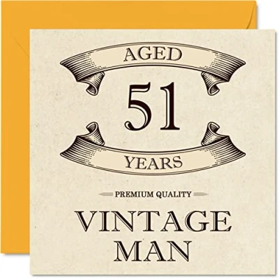 Abbildung von Geburtstagskarte zum 51. Geburtstag im Vintage Stil für Männer Alter von 51 Jahren lustige Kollegen Vater Ehemann Onkel Bruder 145 mm Grußkarten