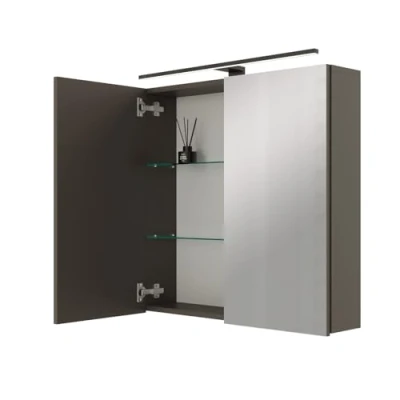 Abbildung von Planetmöbel ARIA Spiegelschrank Bad mit Beleuchtung 60 cm breit Badschrank hängend Spiegel Anthrazit, Leuchte und Steckdose, Gäste WC x 70 16