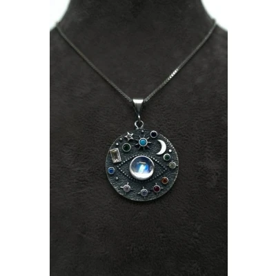 Abbildung von NAHLE Silberkette mystisches Auge mit Mondstein Silber Damen Halskette (inklusive Schmuckbox), 925 Anhänger rhodiniert