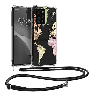 Abbildung von kwmobile Necklace Case kompatibel mit Xiaomi Poco X5 Pro 5G Hülle Silikon Cover Handykette Schwarz Mehrfarbig Transparent Travel Schriftzug