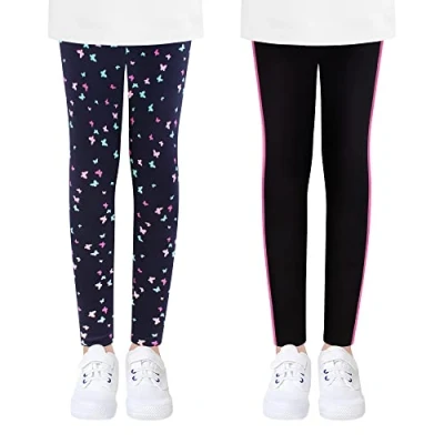Abbildung von L&amp;K II 2er Pack Kinder Leggings Mädchen Tanzhosen Baby Turnhosen Baumwolle Schmetterling Seitlicher Farbbalken 4539 C 158/164