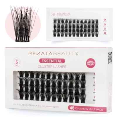 Abbildung von Renata Beauty Essential Look 48er Multipack Cluster Wimpern zur DIY Wimpernverlängerung Wiederverwendbare weiche Wimpernbüschel Ultradünnes Transparentes Band NATÜRLICHER