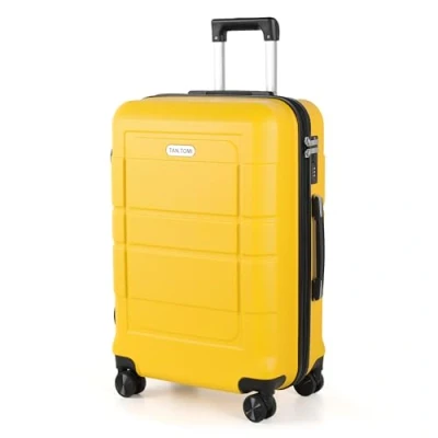 Abbildung von TANTOMI Hartschalen Handgepäck Koffer Mittelgroß Reisekoffer mit 4 Drehbaren Rollen (360), Trolley Aluminium Teleskopstange und TSA Zahlenschloss (L 65L, Mango)