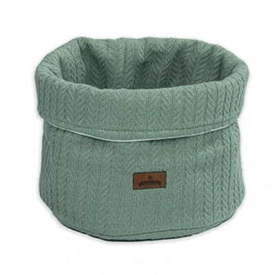 Abbildung von Puckdaddy Aufbewahrungskorb Ilvy Organizer in Jadegrün Zopfstrickmuster Baby Geschenk Set zur Geburt 1 22x22 cm 100% Baumwolle OEKO TEX geprüft