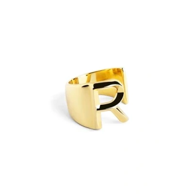 Abbildung von SINGULARU Personalisierter Ring Letter Signet Gold Verstellbarer Massiver Messing mit 18kt Vergoldung. Einheitsgröße Damenschmuck Buchstabe R