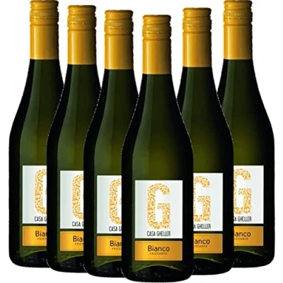 Abbildung von VINELLO 6er Weinpaket Perlwein Bianco Frizzante IGT Casa Gheller mit einem VINELLO.weinausgießer 6 x 0,75 Liter