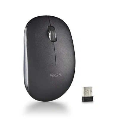 Abbildung von NGS Fog Pro Black Kabellose Maus, Optische Maus mit 1000 DPI, Nano USB Schnittstelle, Leise Tasten, 2 Tasten und Scrollrad, Plug and Play, beidhändig, Schwarz