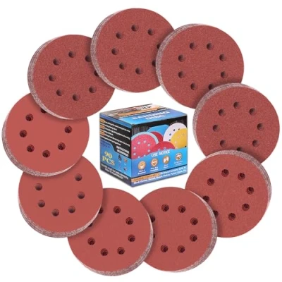 Abbildung von ALPXUXP 90 Stück Schleifpapier 125mm Klett Schleifscheiben 8 Löcher Rund Schleifblätter(Mit Körnung P120 P240 P320 P400 P600 P800 P1000 P1500 P2000 x10) Profi für Exzenterschleifer