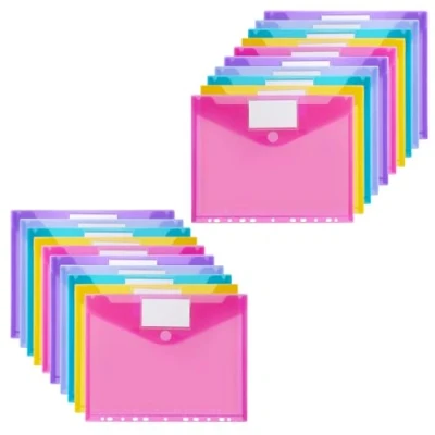 Abbildung von Sosayet Dokumententasche A4 Abheftbar 20 Pack Dokumentenmappe mit 11 Lochrand Klettverschluss und Etikettentasche Wasserdicht Sammelmappen für Dokumente Organisieren (5 Farben)