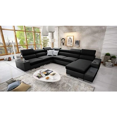 Abbildung von All4All Ecksofa mit Schlaffunktion Piano 358x282 cm Schlafsofa Bettkasten Wohnlandschaft XXL Sofa U Form Gewebe Kunstleder Groß Big Rechte Seite Schwarz/Schwarz 26