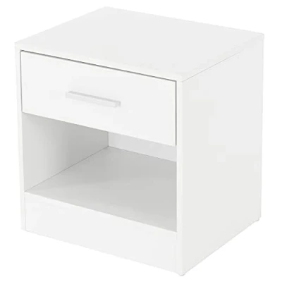 Abbildung von ML Design Nachttisch mit einer Schublade und offenem Fach, Weiß, aus Holz, 36,5x38,5x30cm, Alu Griff, Nachtschrank Nachtkommode Kommode Nachtkonsole Beistelltisch, passend zu jedem Bett &amp; Schlafzimmer