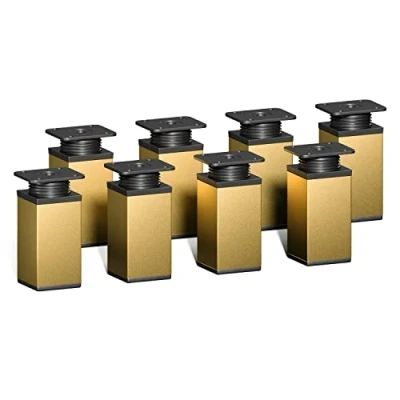 Abbildung von sossai® Design Möbelfüße MFV1 höhenverstellbar 8er Set Vierkant Profil: 40 x mm Farbe: Gold Höhe: 80mm (+20mm) Hochwertige Holzschrauben inklusive