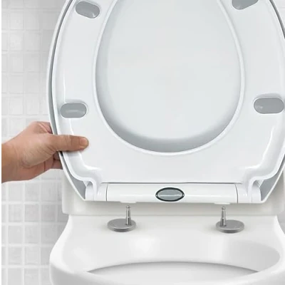 Abbildung von CUQOO Ovaler WC Sitz mit Absenkautomatik Schnellverschluss O Form Soft Close Toilettensitz Weiß Slow verstellbaren Scharnieren (klassischer Komfort)