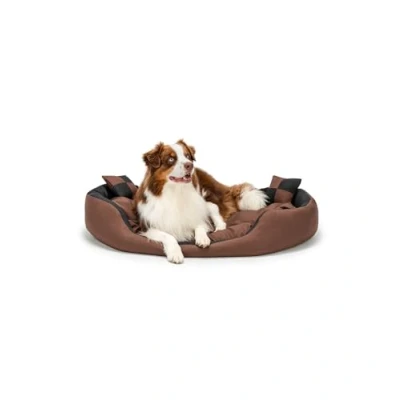 Abbildung von lionto Hundebett 4 in 1 mit Wendekissen aus robustem Oxford, 110x80 cm, Heimtierkissen kratzfest tiefem Einstieg für Katzen und Hunde aller Größen, inkl. Zierkissen, wasserabweisend, schwarz/braun