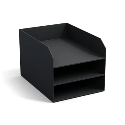 Abbildung von Bigso Box of Sweden TREY 3 stufige Briefablage praktische Ablagefläche für Briefe, Dokumente in DIN A4 Format Ordnungssystem aus Faserplatte mit Papier dunkelgrau