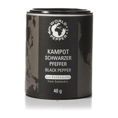Abbildung von Echter schwarzer Kampot Pfeffer 40g intensiver, aromatischer aus Kambodscha Premium Qualität mit Zufriedenheitsgarantie