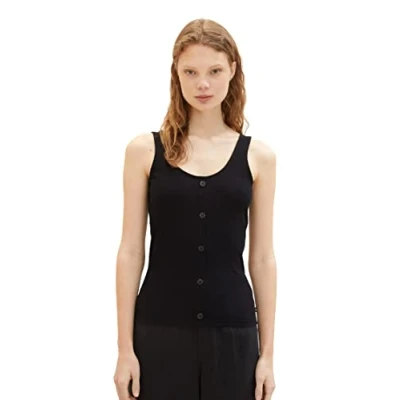 Abbildung von TOM TAILOR Denim Damen 1038399 Top mit Knopfleiste, 14482 Deep Black, XXL
