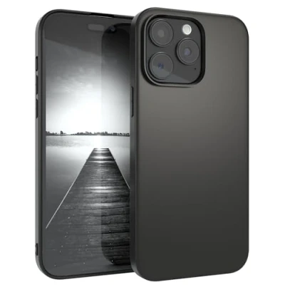 Abbildung von EAZY CASE Handyhülle Silikon mit Kameraschutz kompatibel iPhone 15 Pro Max in Schwarz Matt, Ultra dünn, Slimcover, Silikonhülle, Hülle, Softcase, Backcover