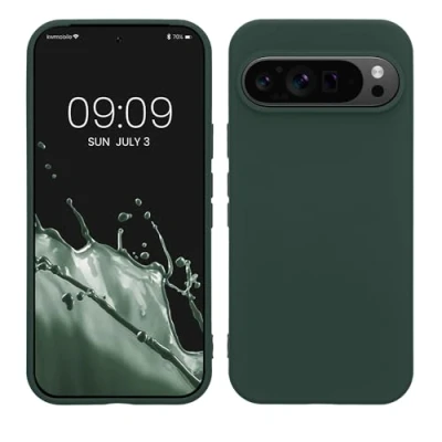 Abbildung von kwmobile Hülle kompatibel mit Google Pixel 9 / Pro gummierte TPU Silikon Handyhülle Schutzhülle für kabelloses Laden Case in Moosgrün