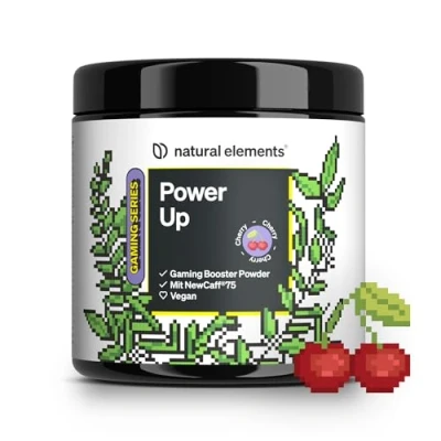 Abbildung von Power Up Cherry Gaming Booster, Energy Drink Pulver mit Koffein, NewCaff75, B Vitaminen, Vitamin C, L Tyrosin, Ginkgo und Grüntee Extrakt 40 Drinks vegan, hochdosiert, Stevia 320 g