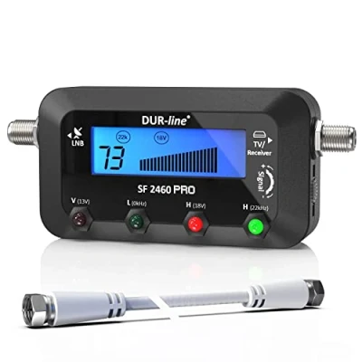 Abbildung von DUR line SF 2460 Pro Digital Satfinder präzises Messgerät zum Ausrichten Ihrer Satelliten Schüssel Finder inkl. F Kabel, Tonsignal, LCD Display, Satellitenerkennung, Astra, Hotbird