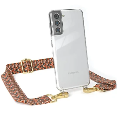 Abbildung von EAZY CASE Handykette Verstellbarer Trageriemen kompatibel mit Samsung Galaxy S21 5G, Handytaschenband, Handykordel Phone Case, Ersatzgurt für Ketten, Orange/Grün Haken Gold
