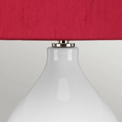 Abbildung von Elstead Lighting ISLA PN TL RED Tischleuchte E27 1x60W Keramik/Stahl weiß/Nickel poliert, Kunstseide rote Bete H:64cm B:36cm Ø36cm dimmbar