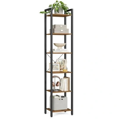 Abbildung von VASAGLE Regal, Bücherregal, Standregal, Aufbewahrungsregal 6 Ebenen, offene Ablagen, Industrie Design, für Wohnzimmer Büro Arbeitszimmer Flur, Stahlgestell, vintagebraun tintenschwarz LLS101B01