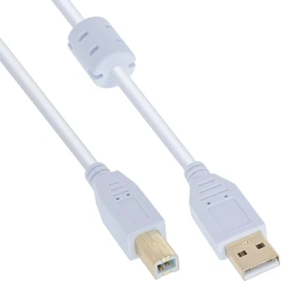 Abbildung von InLine 34550W USB 2.0 Kabel, A an B, weiß / gold, mit Ferritkern, 10m