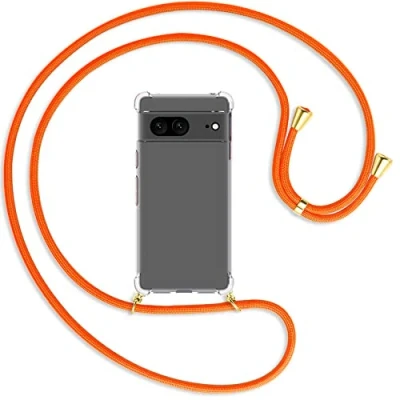 Abbildung von mtb more energy® Handykette kompatibel mit Google Pixel 7 Neon Orange/Gold Smartphone Hülle zum Umhängen Anti Shock Full TPU Case