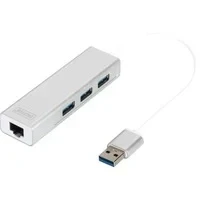 Abbildung von DIGITUS USB Hub 3 Ports RJ45 Ethernet Anschluss Super Speed 3.0 5 GBit/s Gigabit LAN Aluminium Gehäuse