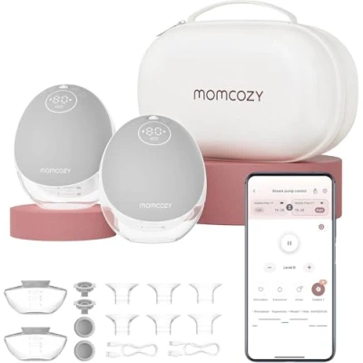 Abbildung von Momcozy Freihändige Milchpumpe Mobile Flow M9 Upgrade, Elektrisch &amp; App Steuerung, Personalisierte Multi Modi 15 Stufen, Tragbare Pumpe, 24 mm (Grau, 2 Stück)