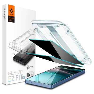 Abbildung von Samsung Galaxy S25 Ultra Panzerglas Spigen GLAStR Privacy Fit Screenprotector + Applikator EZ Displayschutzfolie Applicator