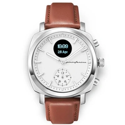 Abbildung von Pininfarina Senso Hybrid Smartwatch Analog Uhr mit digitaler Anzeige Herzfrequenz, EKG, Sauerstoff, Schritte, Kalorien, Schlaf, Aktivitäten Kompass und GPS Mondlicht Silber