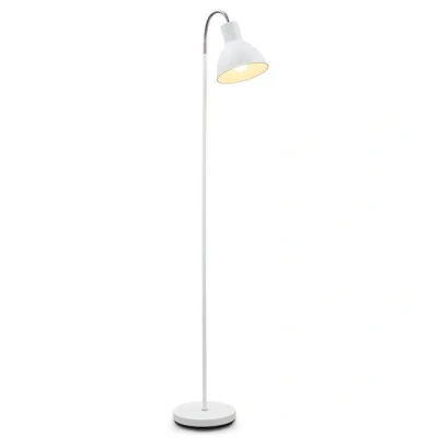 Abbildung von B.K.Licht Stehlampe Vintage mit Fußtaster, schwenkbar, E27 Fassung, max. 25 Watt, Leselampe, Deko Wohnzimmer, Lampe, Deckenfluter, Bogenlampe, Standleuchte, Industrial, 145x40x22 cm, Weiß Chrom