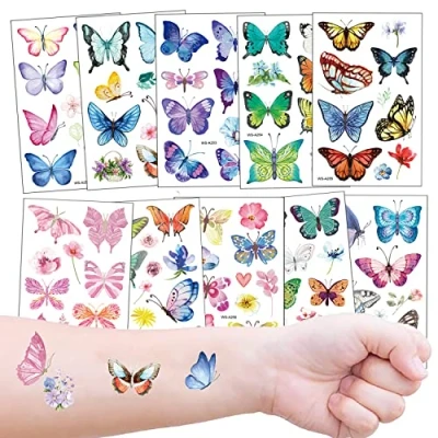 Abbildung von Schmetterling Kinder Tattoos 10 Blätter für Mädchen Geburtstagsfeier Geschenk Mitgebsel