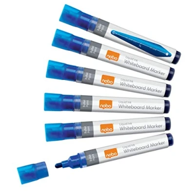 Abbildung von Nobo Liquid Ink Whiteboardmarker Set, 10 Stück, Feine 3 mm Rundspitze, Blau, 1915378