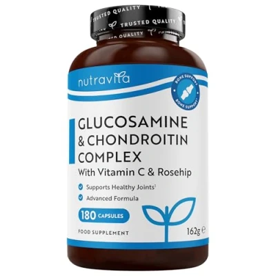 Abbildung von Glucosamin &amp; Chondroitin Hochdosiert mit Vitamin C Kurkuma 2880mg Komplex 180 Tabletten Trägt zu einer normalen Funktion des Immunsystems bei Hergestellt von Nutravita