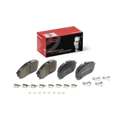 Abbildung von BREMBO P 85 178 Bremsbelagsatz für Verschleißwarnanzeiger vorbereitet mit Bremssattelschrauben, Anti Quietsch Blech Zubehör