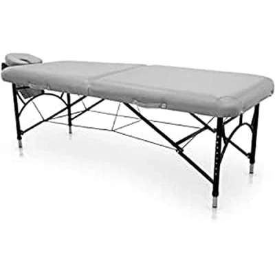Abbildung von QUIRUMED Easy Force klappbare Massageliege aus Aluminium, silberfarben, Massageliege, Kunstleder, hochdichte Polsterung, höhenverstellbar, leicht, bis 210 kg
