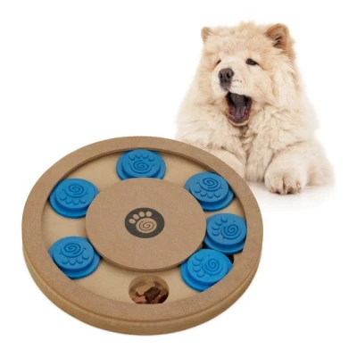 Abbildung von Relaxdays Intelligenzspielzeug für Hunde, Leckerli verstecken, interaktives Hundespielzeug Intelligenz, MDF, natur/blau, 1 Stück
