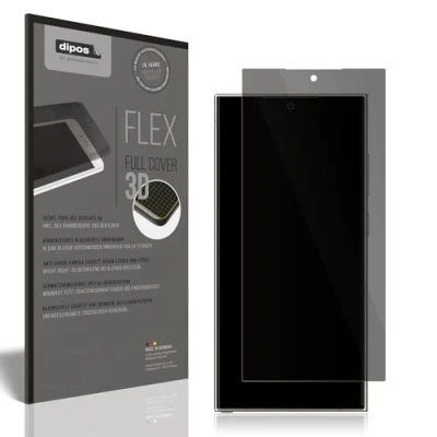 Abbildung von dipos FLEX Privacy Blickschutz Schutzfolie matt passend für Samsung Galaxy S24 Ultra, 100% Displayabdeckung, Fingerprint Kompatibel, case friendly, Full Cover, Anti spy Sichtschutz Filter 2way
